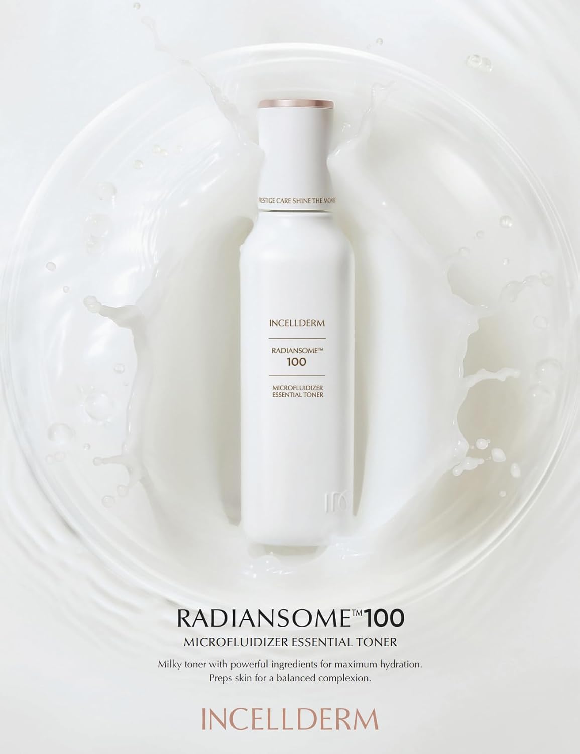 INCELLDERM Radiansome 100 Premium Korean K-Beauty Skin Care Set tóner esencial microfluidizador (3.3 fl oz), ampolla (1 fl oz), crema (1.7 fl oz)