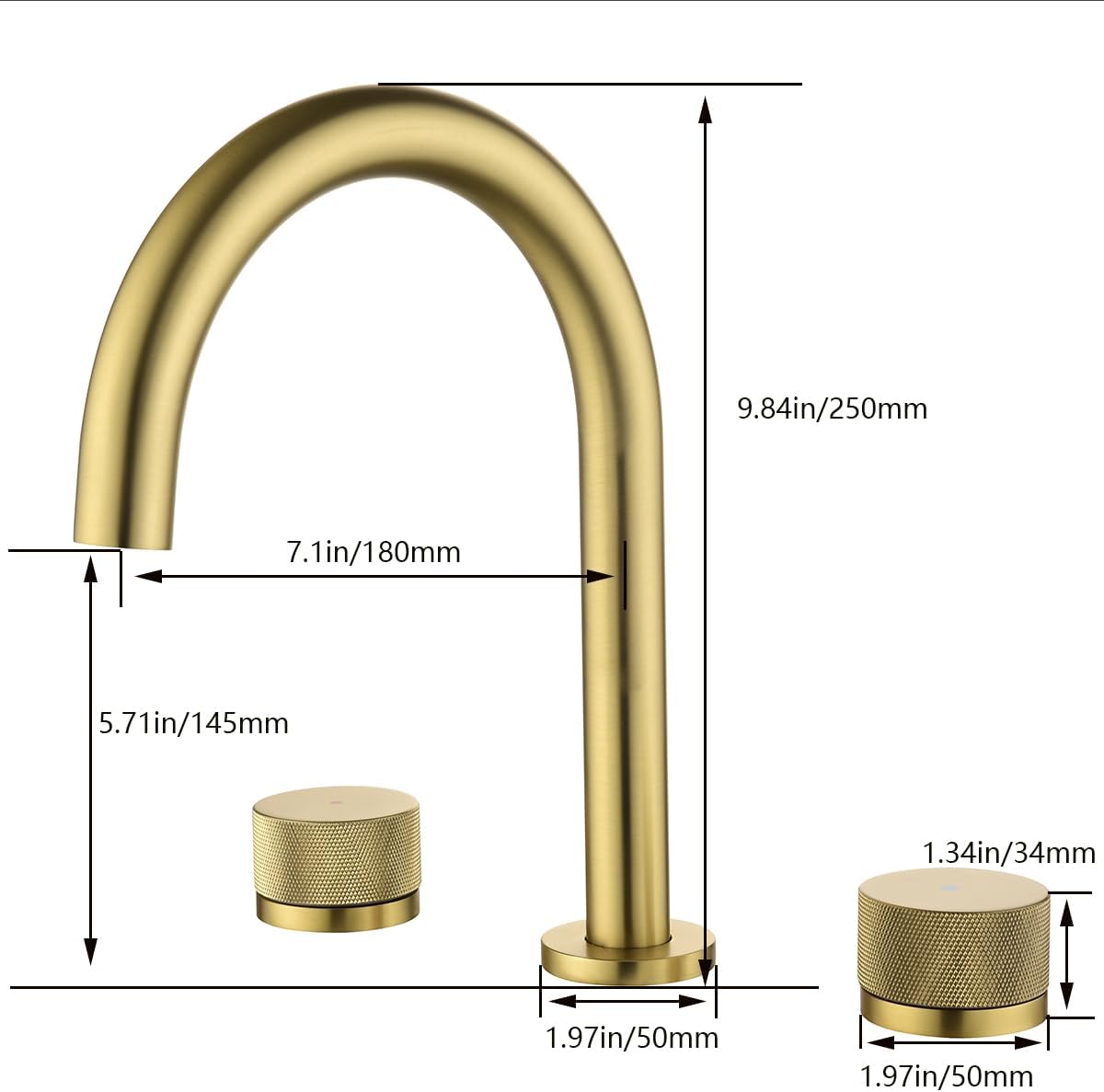 Techzm Grifo de baño de cuello de cisne de 8 pulgadas con dos manijas mezclador de lavabo con desperdicios emergentes cepillado dorado