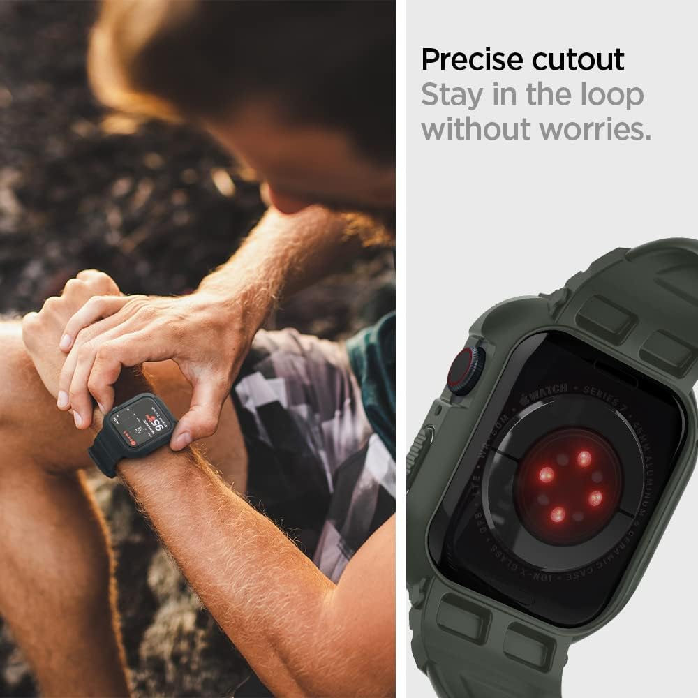 Spigen Rugged Armor Pro – Funda diseñada para Apple Watch con correa de las series 98SE276SE54 de 1.771.73 pulgadas, color verde militar