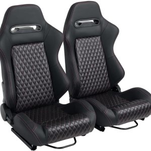 Asientos de carreras, 2 asientos reclinables con 2 deslizadores, asientos ajustables de piel sintética, asientos deportivos universales para Asientos de carreras, 2 asientos reclinables con 2 deslizadores, asientos ajustables de piel sintética, asientos deportivos universales para