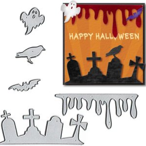 Troqueles de murciélagos fantasmas de Halloween para hacer tarjetas, juegos de troqueles de corte de cementerio de Halloween, plantillas de cuervo Troqueles de murciélagos fantasmas de Halloween para hacer tarjetas, juegos de troqueles de corte de cementerio de Halloween, plantillas de cuervo