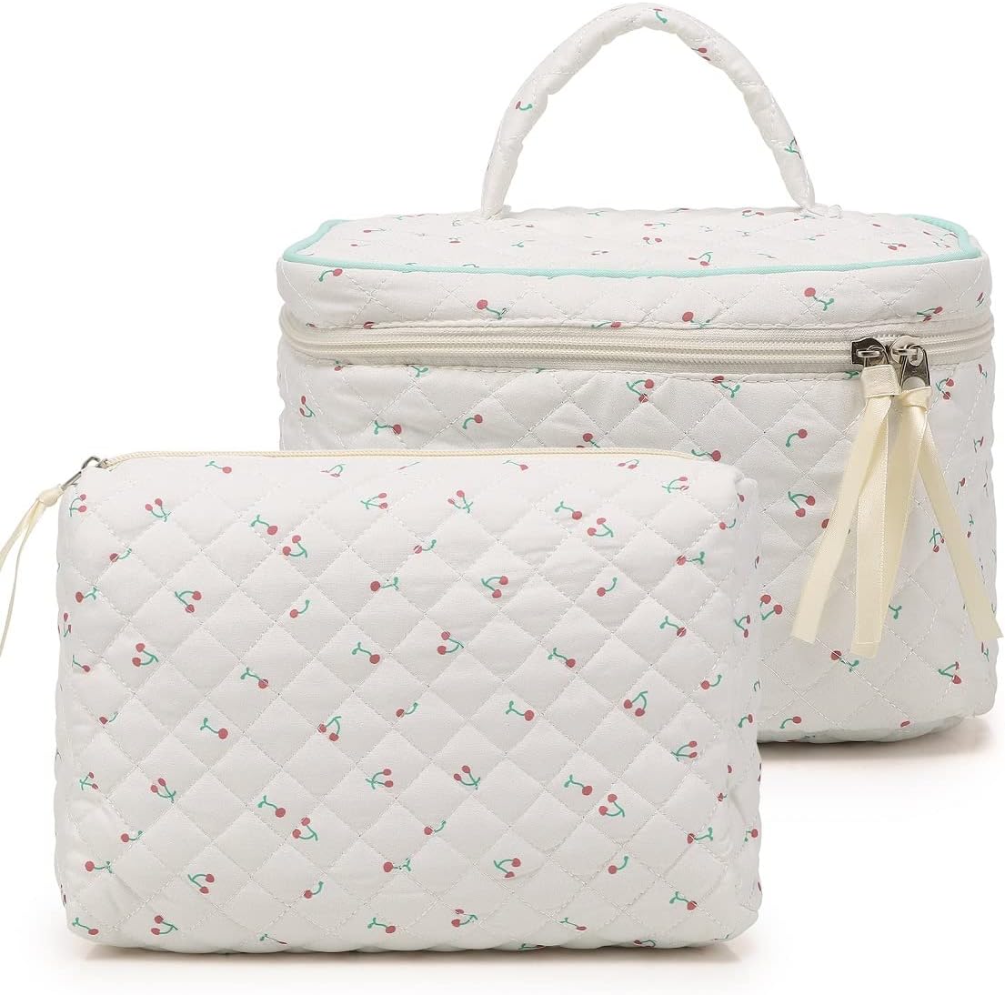 Bolsa de maquillaje de algodón, 2 piezas, bolsa de maquillaje acolchada, bolsa de maquillaje grande, organizador de cosméticos de viaje para