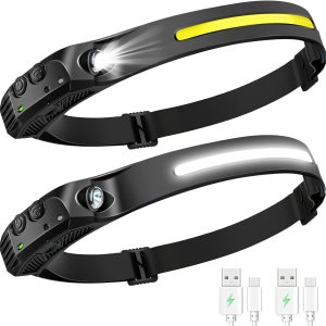 AURUZA 2 linternas de faros delanteros, faros LED recargables, 2 faros COB de 230  de ancho con sensor de movimiento, brillante, 5 modos, lámpara de AURUZA 2 linternas de faros delanteros, faros LED recargables, 2 faros COB de 230  de ancho con sensor de movimiento, brillante, 5 modos, lámpara de