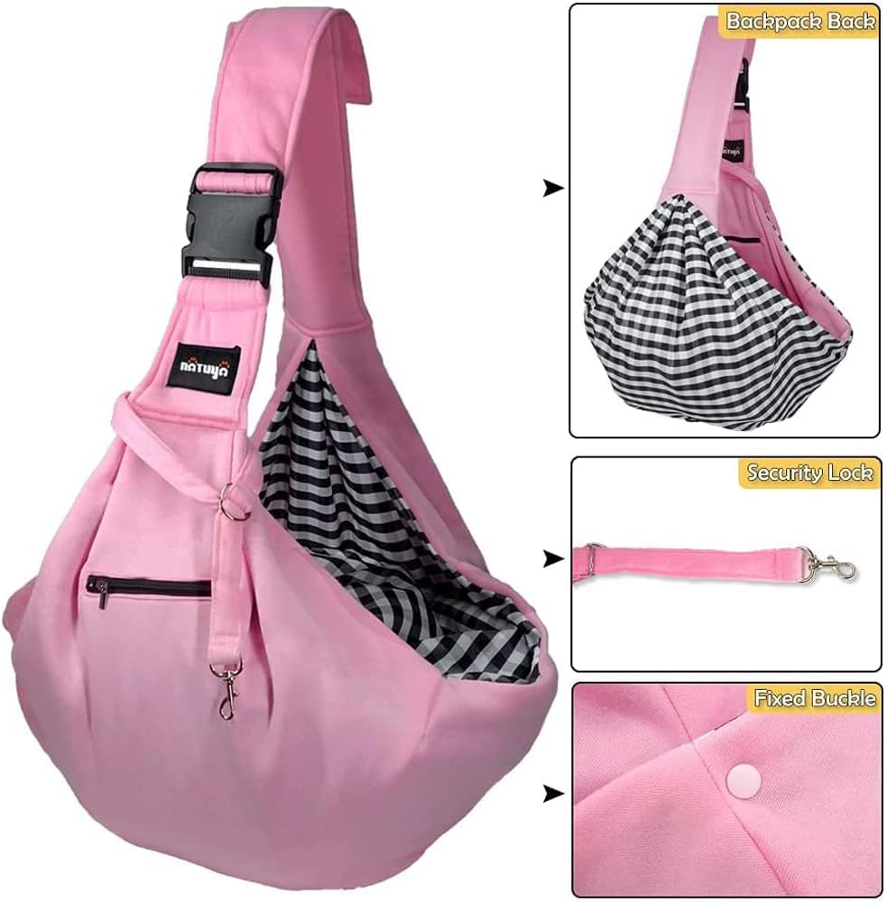 NATUYA Transportador para perros pequeños y gatos, correa ajustable, manos libres, para mascotas, cachorros, para viajes al aire libre, metro (rosa,