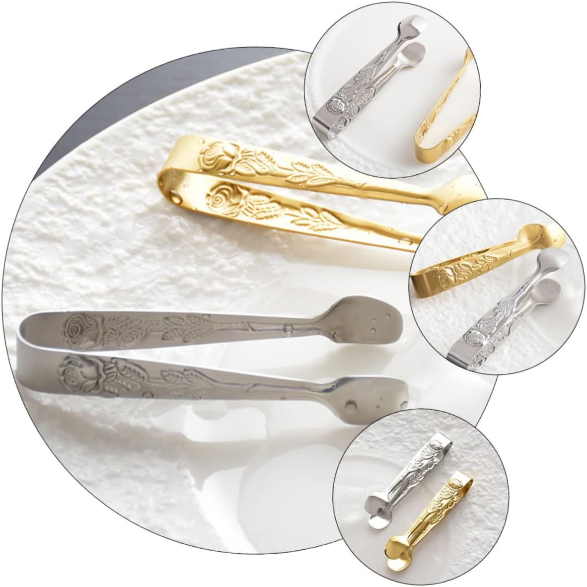 2 pinzas de acero inoxidable para alimentos, pinzas de azúcar rosa, pinzas para cubitos de hielo, mini alicates para dulces, buffet de dulces, clips