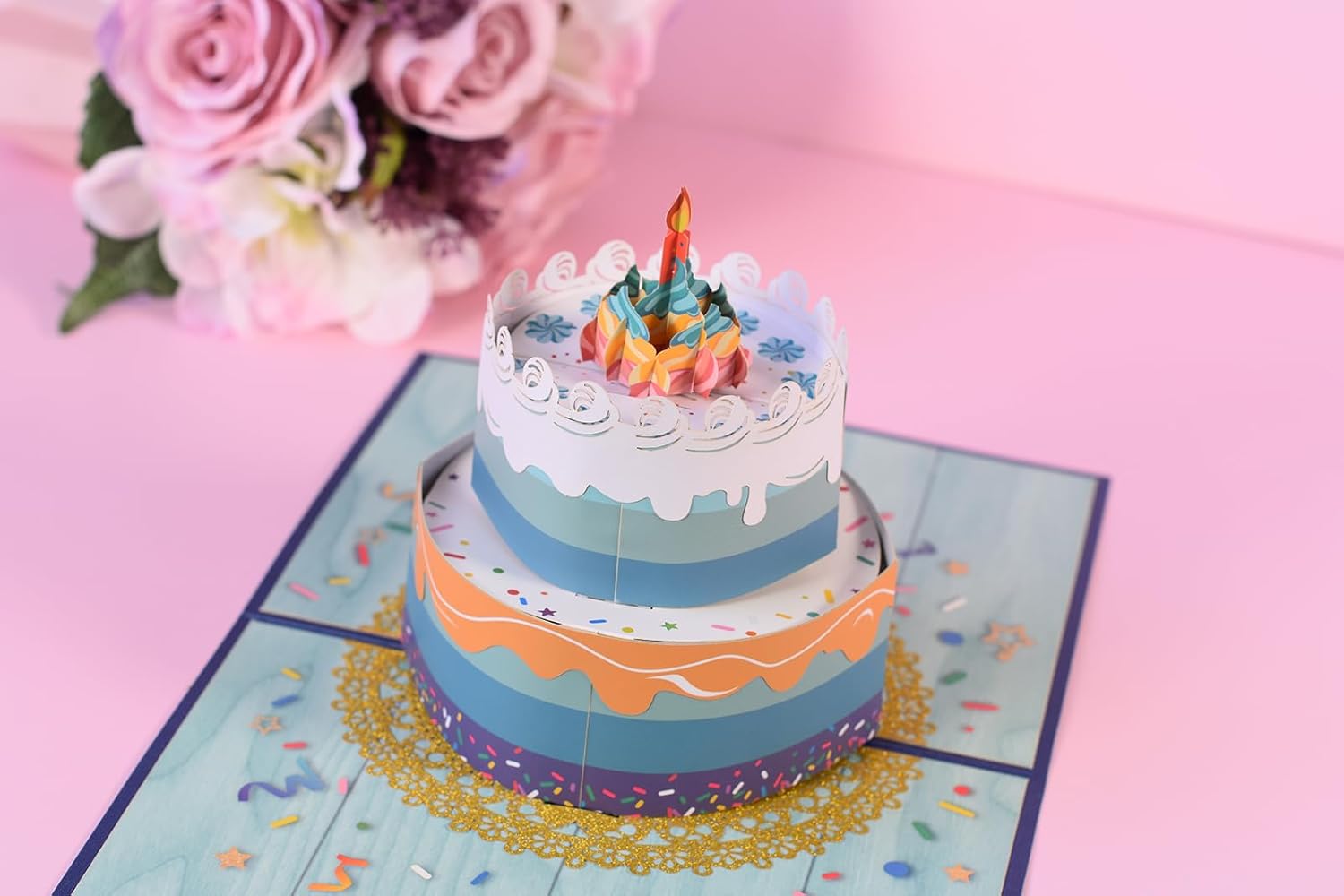 Tarjeta desplegable de regalo de cumpleaños de Rainbow Cake – Tarjetas de felicitación, tarjeta de regalo de feliz cumpleaños, regalos únicos para