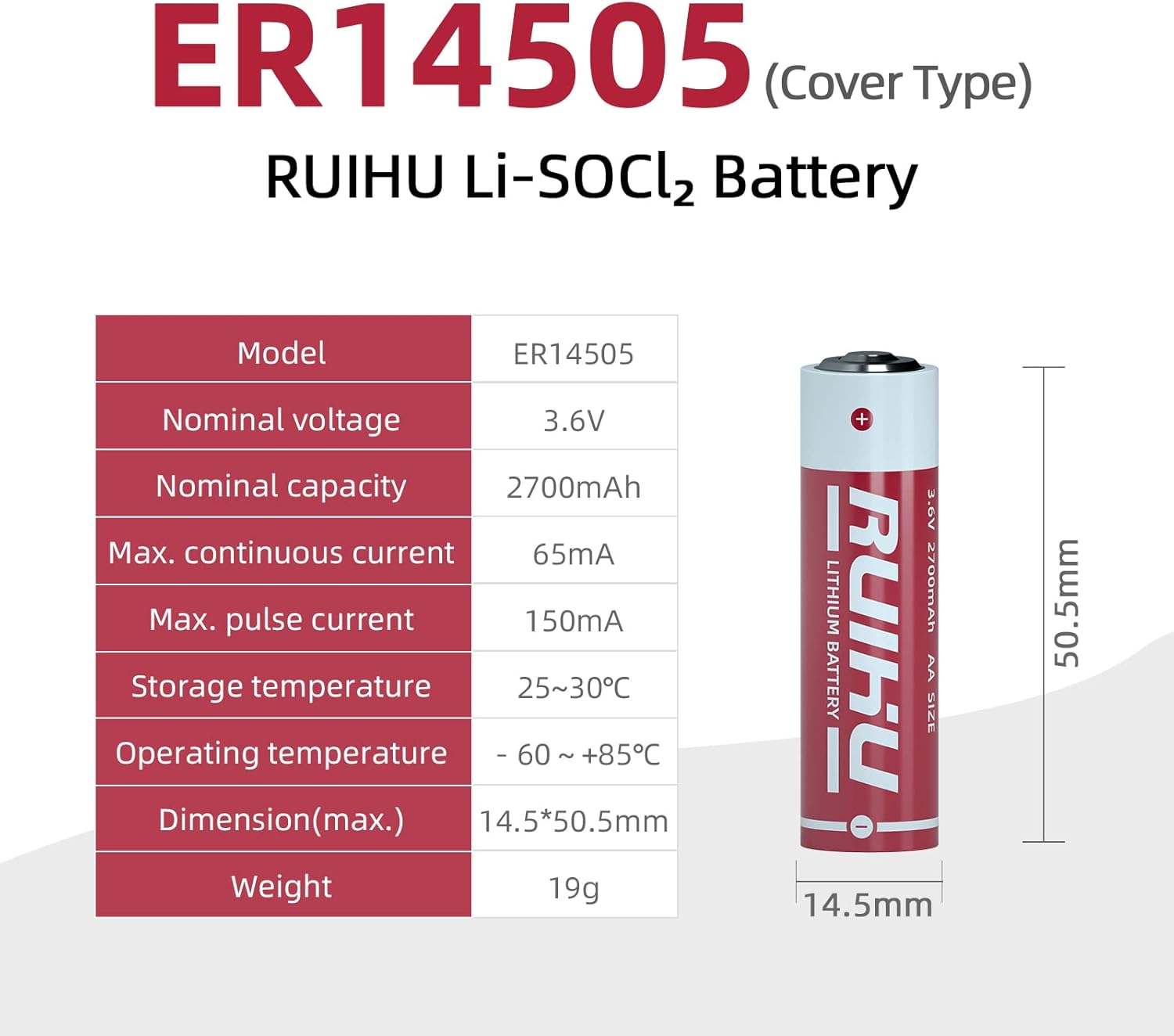 Paquete de 8 baterías de litio ER14505 LS14500 de 3.6 V, tamaño AA 2700 mAh batería de cloruro de tionilo de litio (Li-SOCl2) certificado