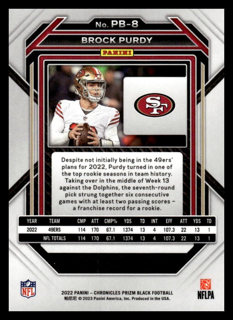 2022 Panini Chronicles Prizm Black #8 Brock Purdy NM-MT San Francisco 49ers Football Trading Card
