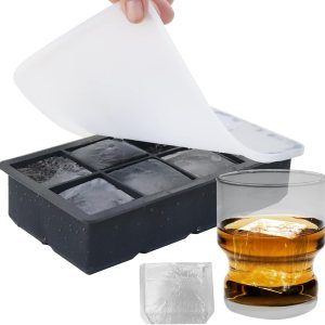 Bandeja grande para cubitos de hielo de alta calidad, moldes cuadrados grandes de silicona para cubitos de hielo de 2 pulgadas con tapas extraíbles, Bandeja grande para cubitos de hielo de alta calidad, moldes cuadrados grandes de silicona para cubitos de hielo de 2 pulgadas con tapas extraíbles,