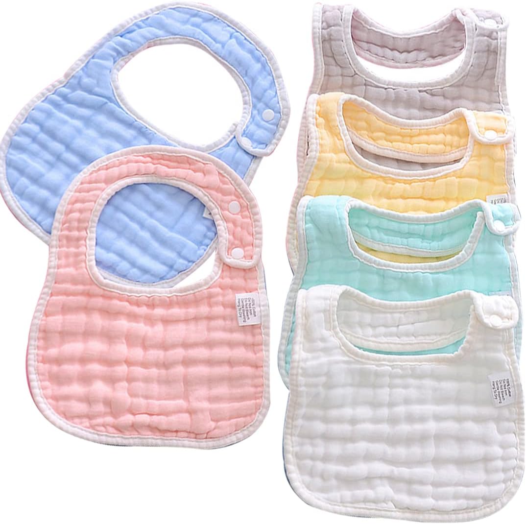 YCHWFF Baberos de muselina, baberos para bebé, baberos de solapa, hombros de solapa, paños ajustables multiusos de 8 capas, 100% algodón orgánico