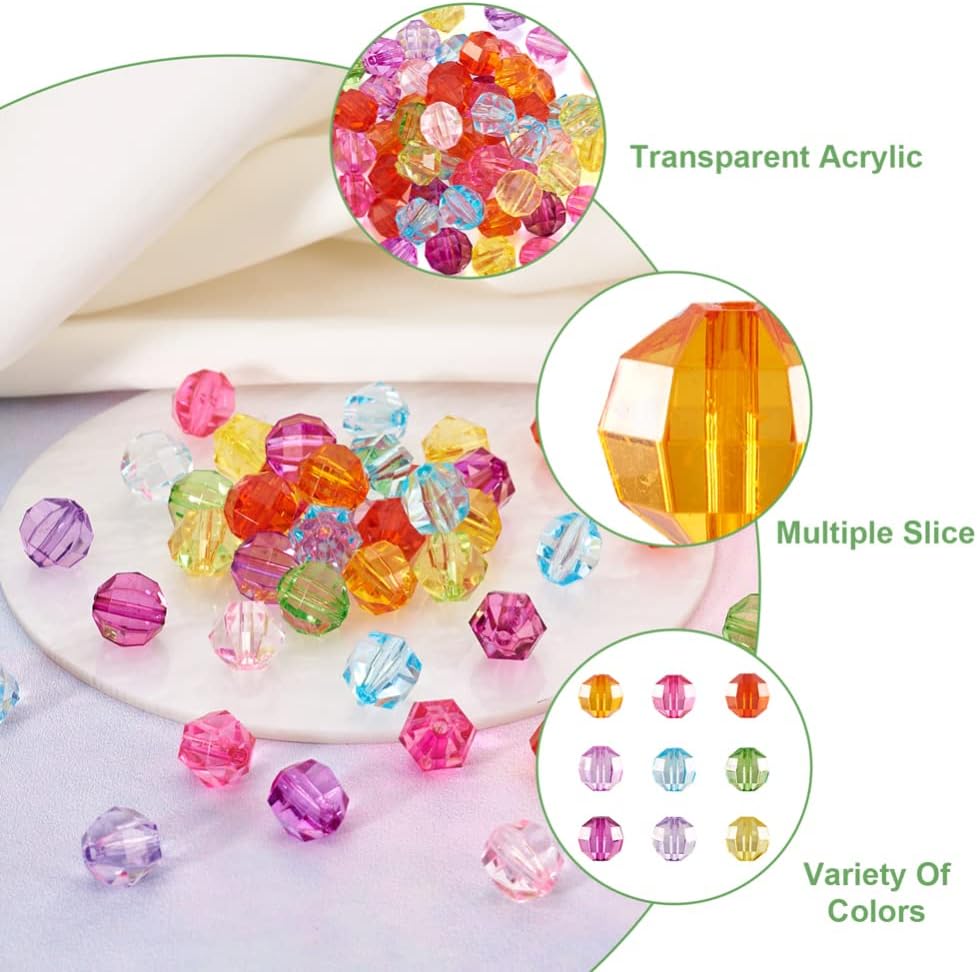 Craftdady 100 cuentas espaciadoras redondas facetadas de acrílico transparente de 0.394 pulgadas, colores mezclados al azar, cuentas sueltas de