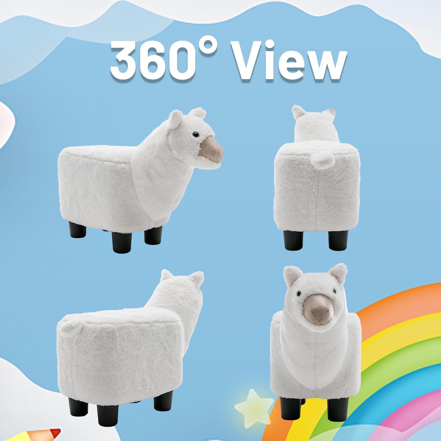 Reposapiés otomano de animales de felpa, decoración adorable y funcional para sala de estar, guardería y dormitorio (edición de alpaca)