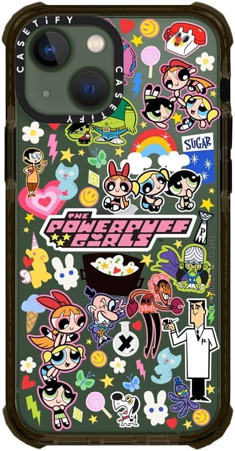 CASETiFY Funda Ultra Impact para iPhone 13 Mini Co-Lab  protección contra caídas de 9.8 pies  The Powerpuff Girls Stickermania – Negro transparente