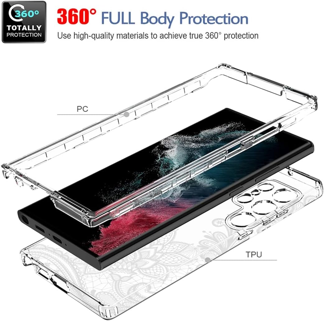 Tothedu Funda para Samsung Galaxy S23 Ultra 5G, Samsung S23 Ultra con protector de pantalla de vidrio templado, funda protectora de cuerpo completo