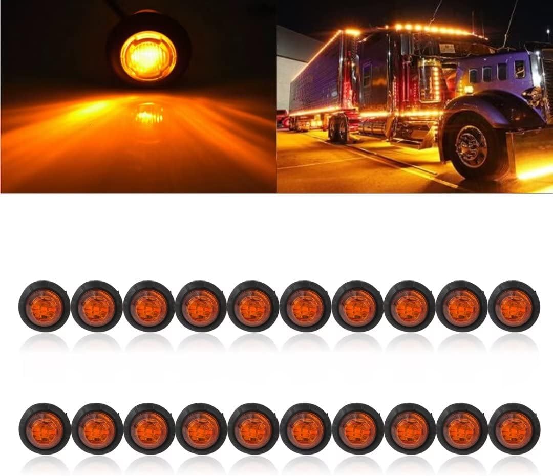 Paquete de 20 luces de marcador LED de 34 pulgadas y 12 V para camión, remolque, RV, lámpara lateral redonda para Jeep WranglerGrand