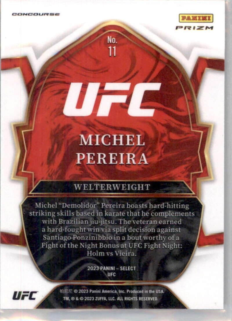 2023 Panini Select Red and Blue Prizms #11 Michel Pereira Welterweight Concourse Official MMAUFC Trading Card in Raw (NM or better) Condition