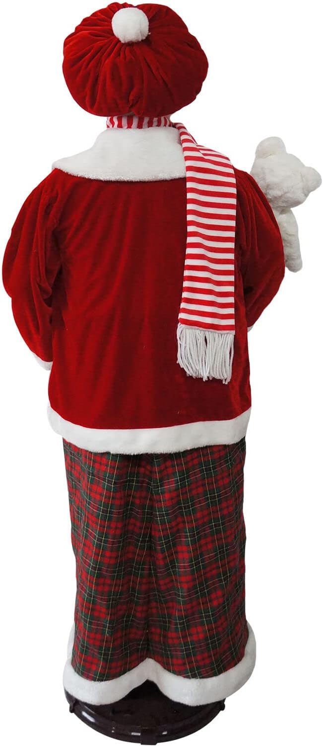 Fraser Hill Farm Decoración de Sra. Claus bailarina de 58 pulgadas con oso de peluche, decoración animada para interiores para el hogar,
