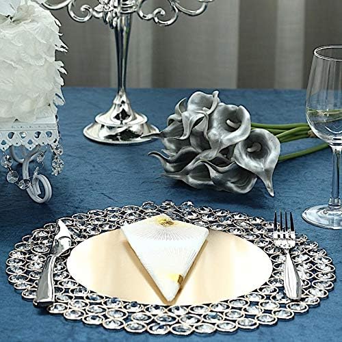 BalsaCircle Platos de metal redondos dorados de 14 pulgadas con cuentas de cristal, suministros de decoración de mesa de catering para cenas, bodas,