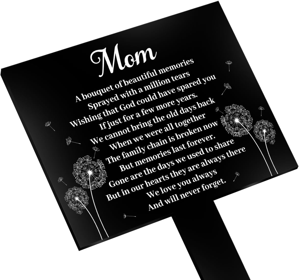 COLOR VALLEY ART Placa de recuerdo de mamá, estaca acrílica para tumba, para cementerio, negro, para jardín, simpatía, estaca para tumba al aire