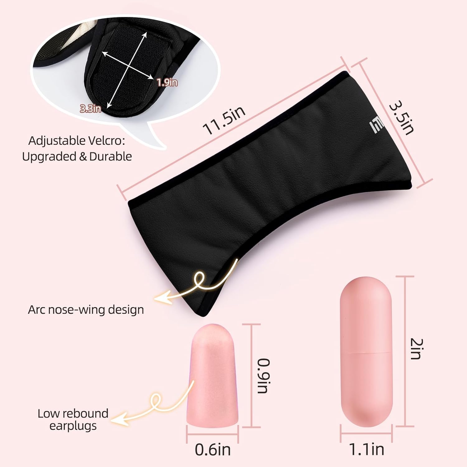 Máscara para dormir, antifaz para dormir con la cabeza, ajustable, orejeras para dormir, calentadores de oídos para hombres y mujeres, 2 en 1