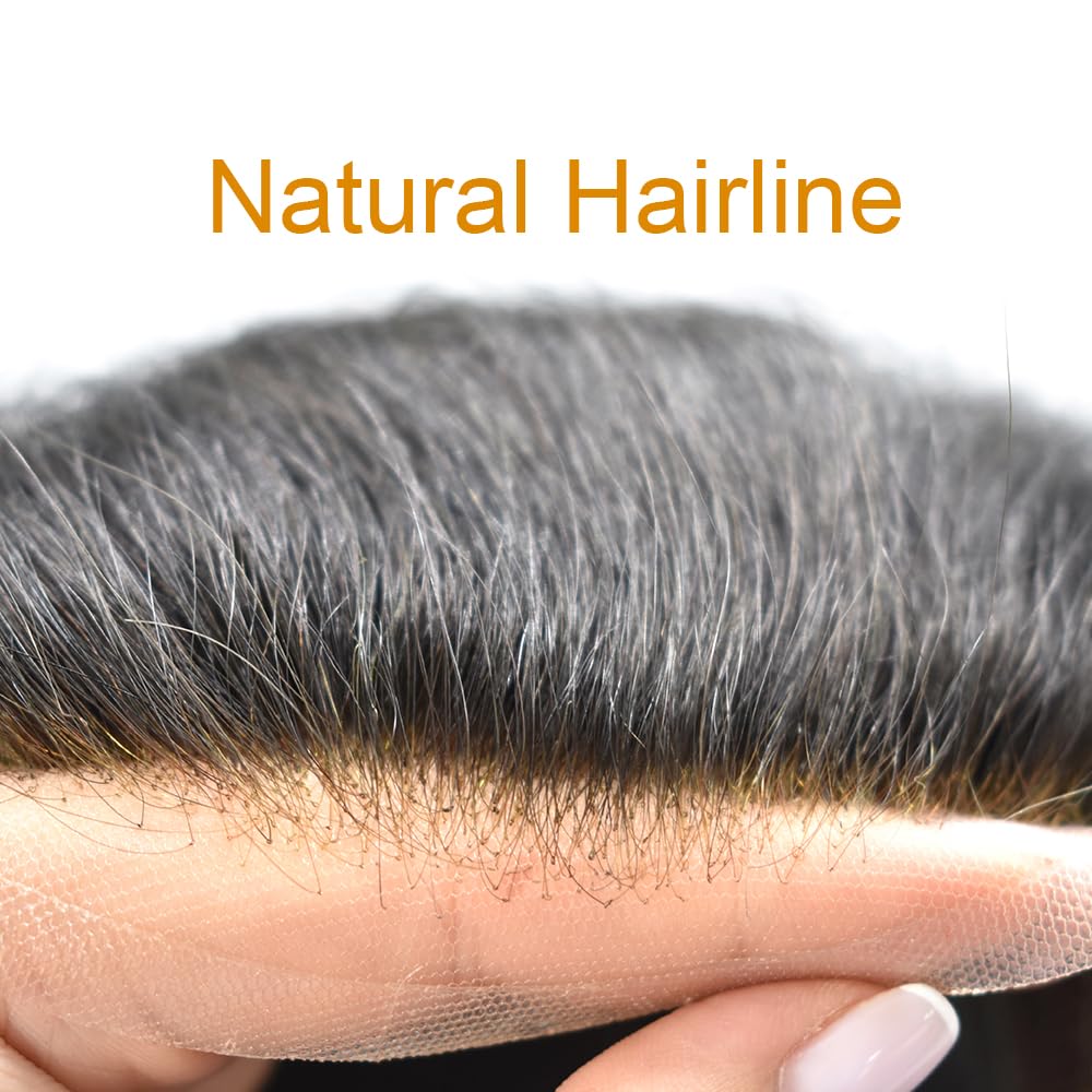 RESHE Sistema de cabello para hombres, pieza de cabello humano real, pieza fina mono para hombre, postizo de encaje frontal, unidad de cabello para