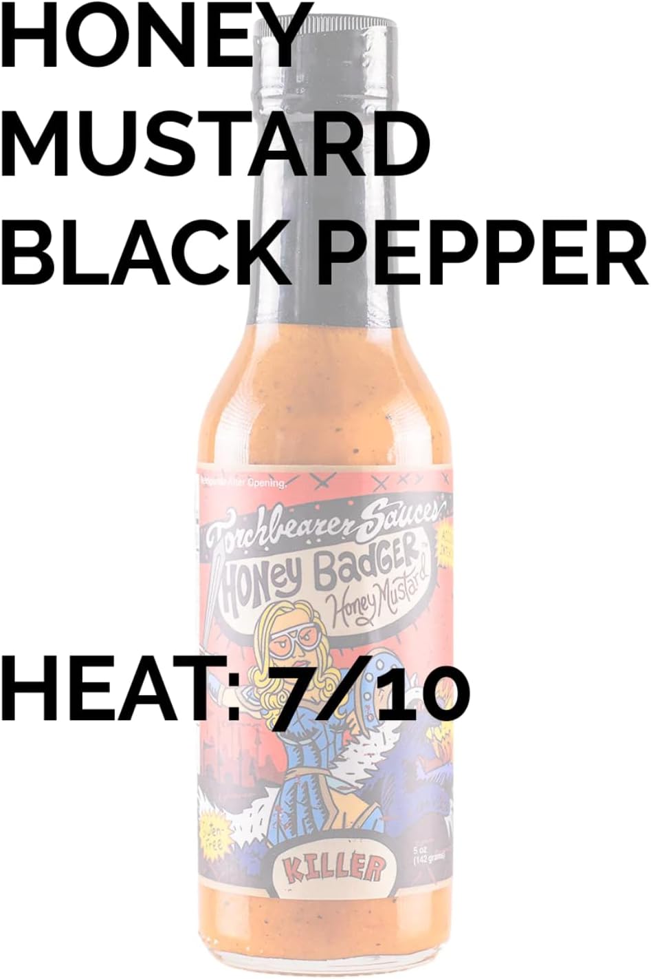 Salsa de tejón de miel de Torchbearer Sauces, salsa picante picante con sabores de pimienta escorpión, pimienta Carolina Reaper y semillas de