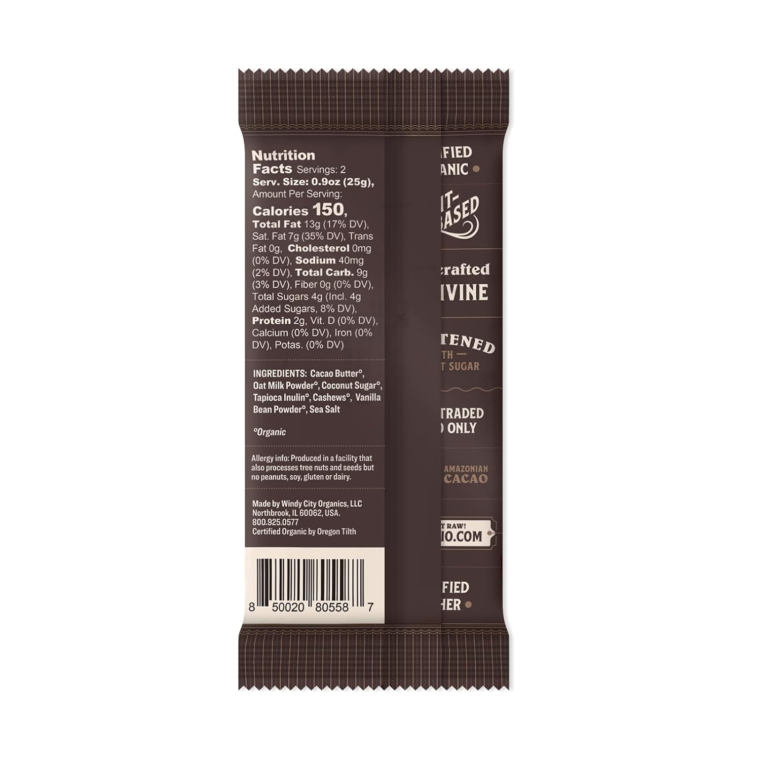 Rawmio Barra de chocolate blanco premium, orgánico, crudo, sin gluten, 40% cacao, paquete de 1, 1.76 onzas
