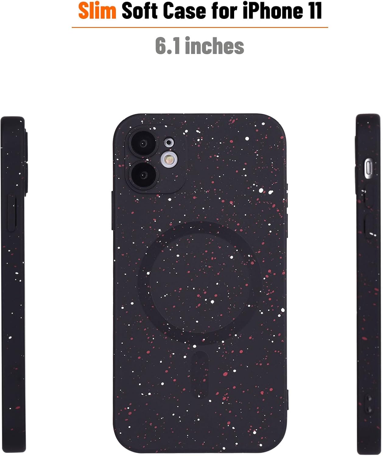 MagSafe – Funda magnética para iPhone 11, silicona suave, protección de cámara, con puntos rojos y blancos, funda protectora contra arañazos para