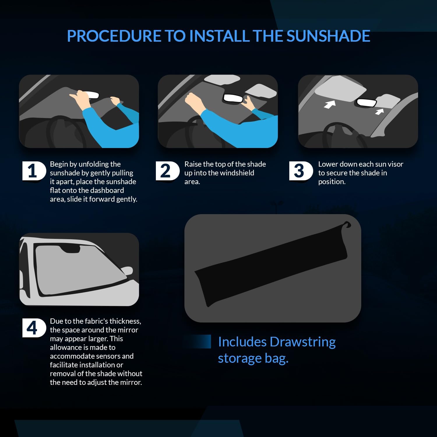 SS-055 – Parasol para parabrisas delantero de automóvil compatible con Cadillac SRX 2010-2016  Protector solar estilo acordeón de ajuste