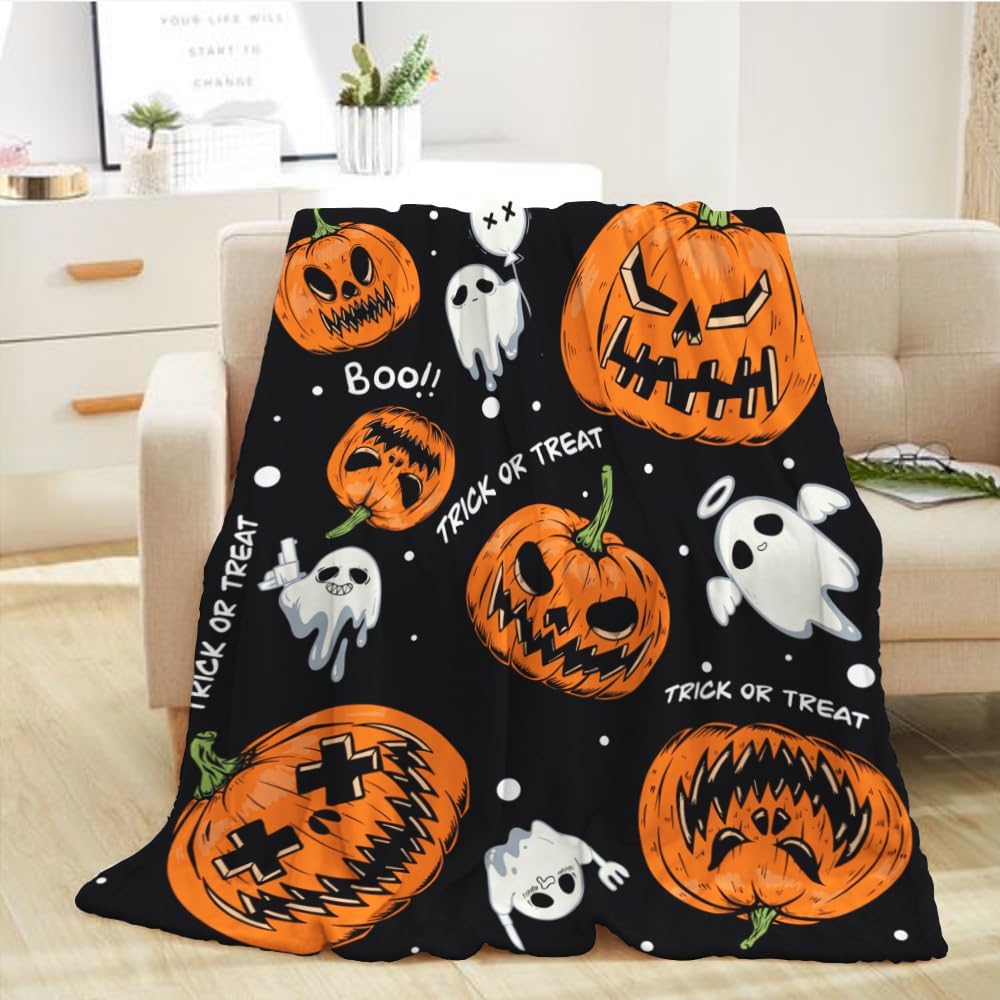 Manta de Halloween para bebé, decoración de Halloween para niños pequeños, cuna, cochecito, manta de calabaza espeluznante manta de felpa mullida