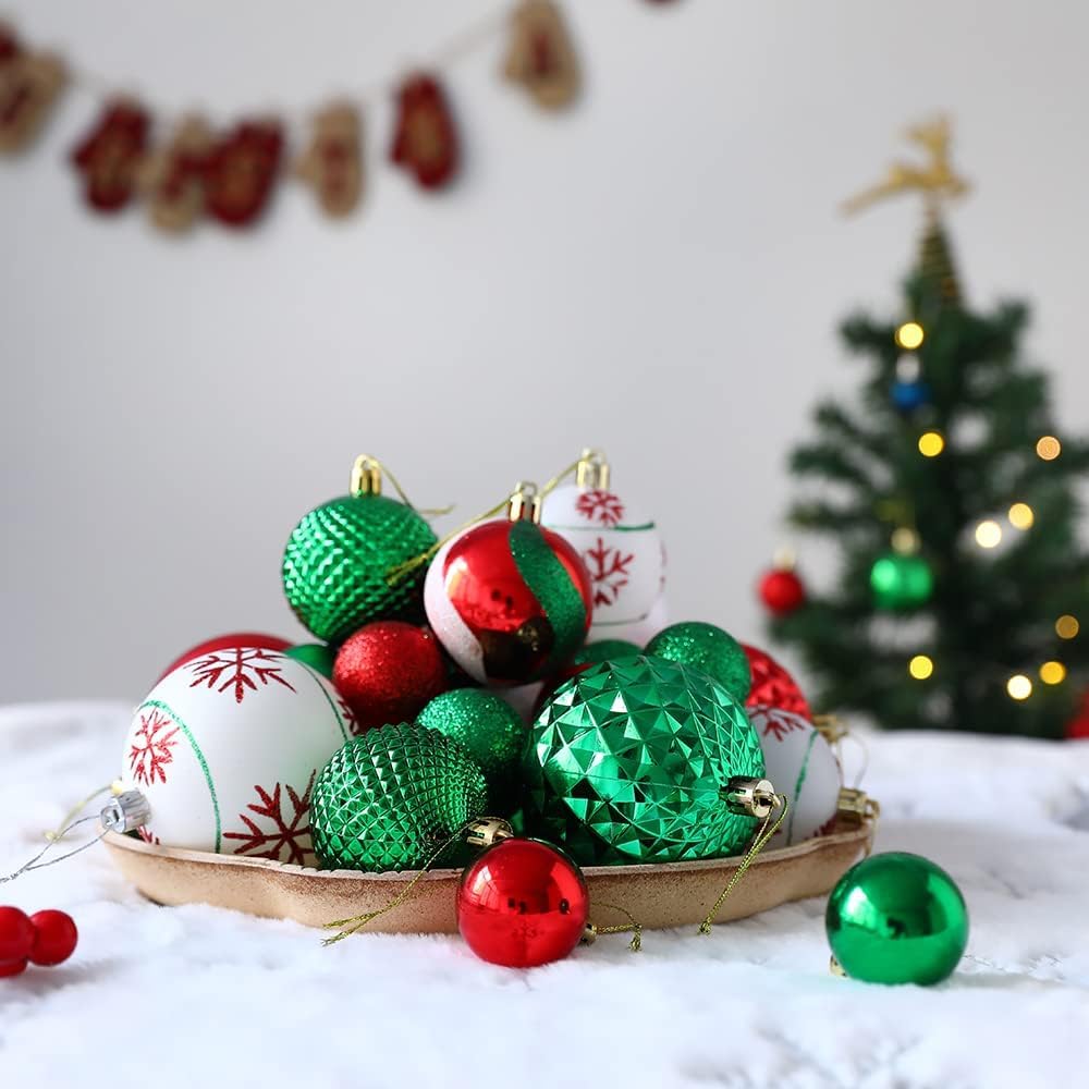 Adornos de bola para árbol de Navidad, paquete de 45 decoraciones para el árbol de Navidad de 3.15 pulgadas, color rojo, verde y blanco, adornos