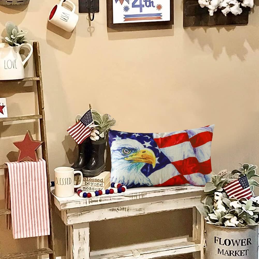 Fundas de almohada decorativas para el 4 de julio, 12 x 20 pulgadas, Día de la Independencia, para decoración del hogar, sala de estar, dormitorio,
