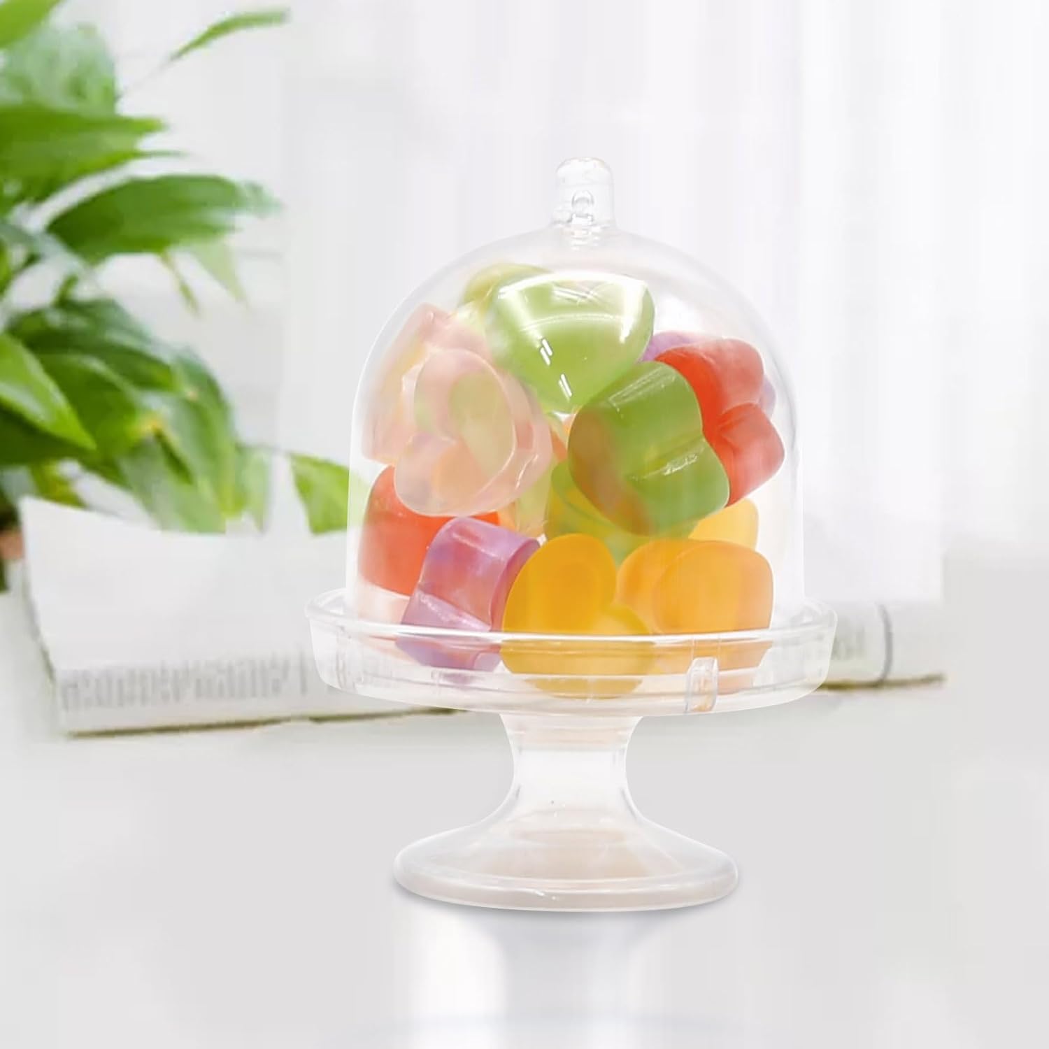 36 piezas de mini soporte para tartas con tapa, soporte de plástico para cupcakes, soporte transparente de exhibición de pasteles pequeños para