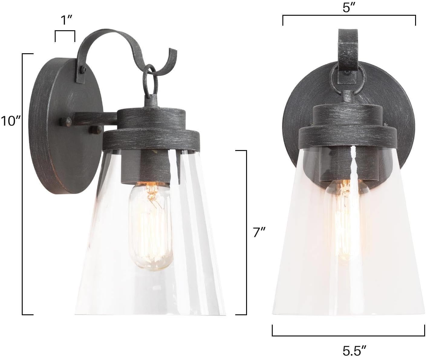 Paquete de 2 lámparas de pared para exteriores, apliques de pared exterior de granja con vidrio transparente, linternas modernas impermeables para