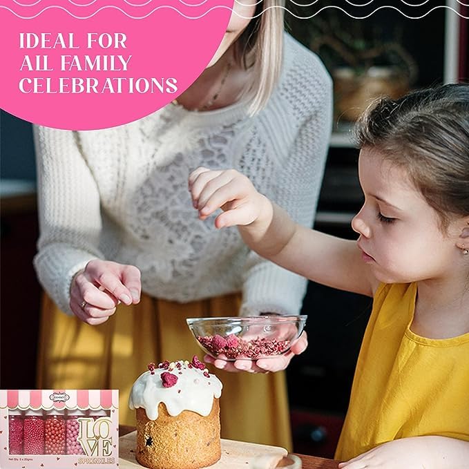Gránulos de Confect para decoración de pasteles y cupcakes, paquete surtido de 5 gránulos de color rosa carmesí de San Valentín, mezcla de grageas,