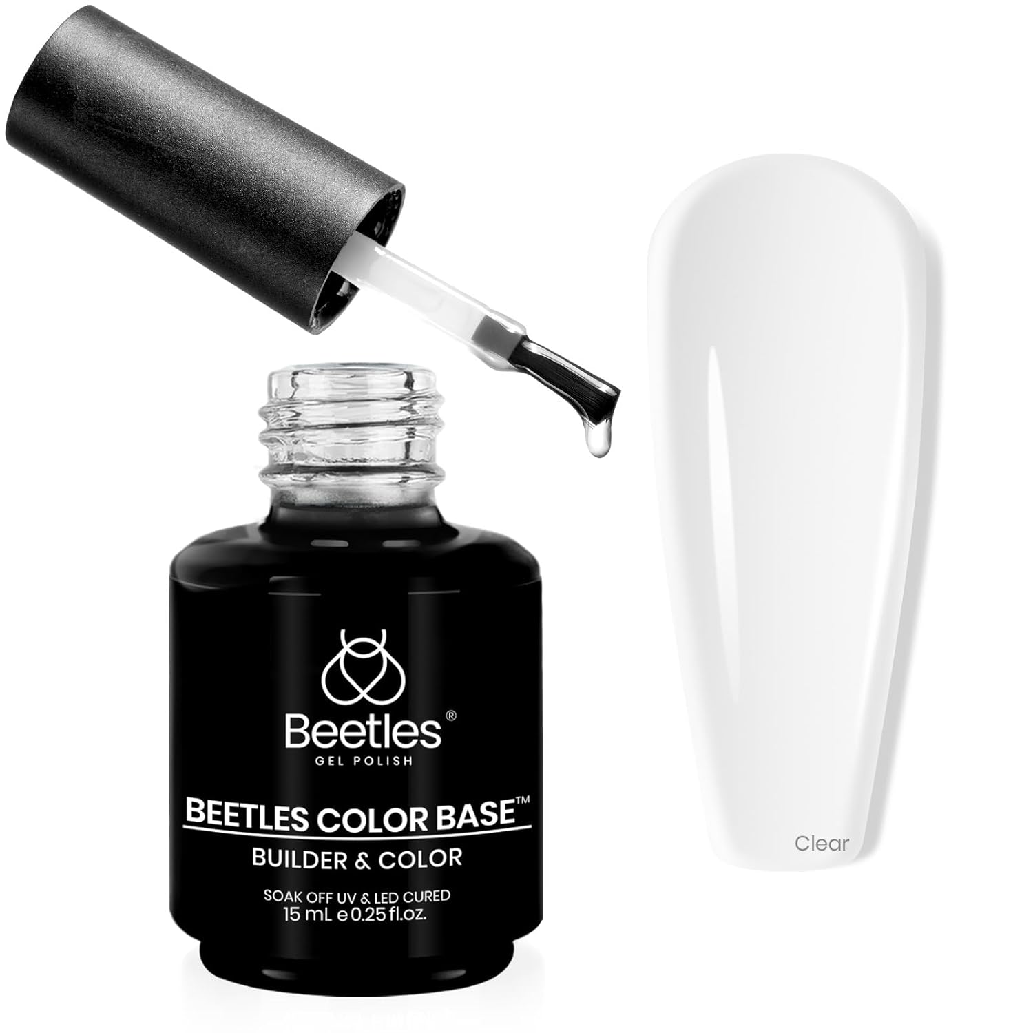 Beetles – Esmalte de uñas de gel transparente para uñas, gel base de color transparente 2 en 1, esmalte de uñas transparente Beetles, gel base de