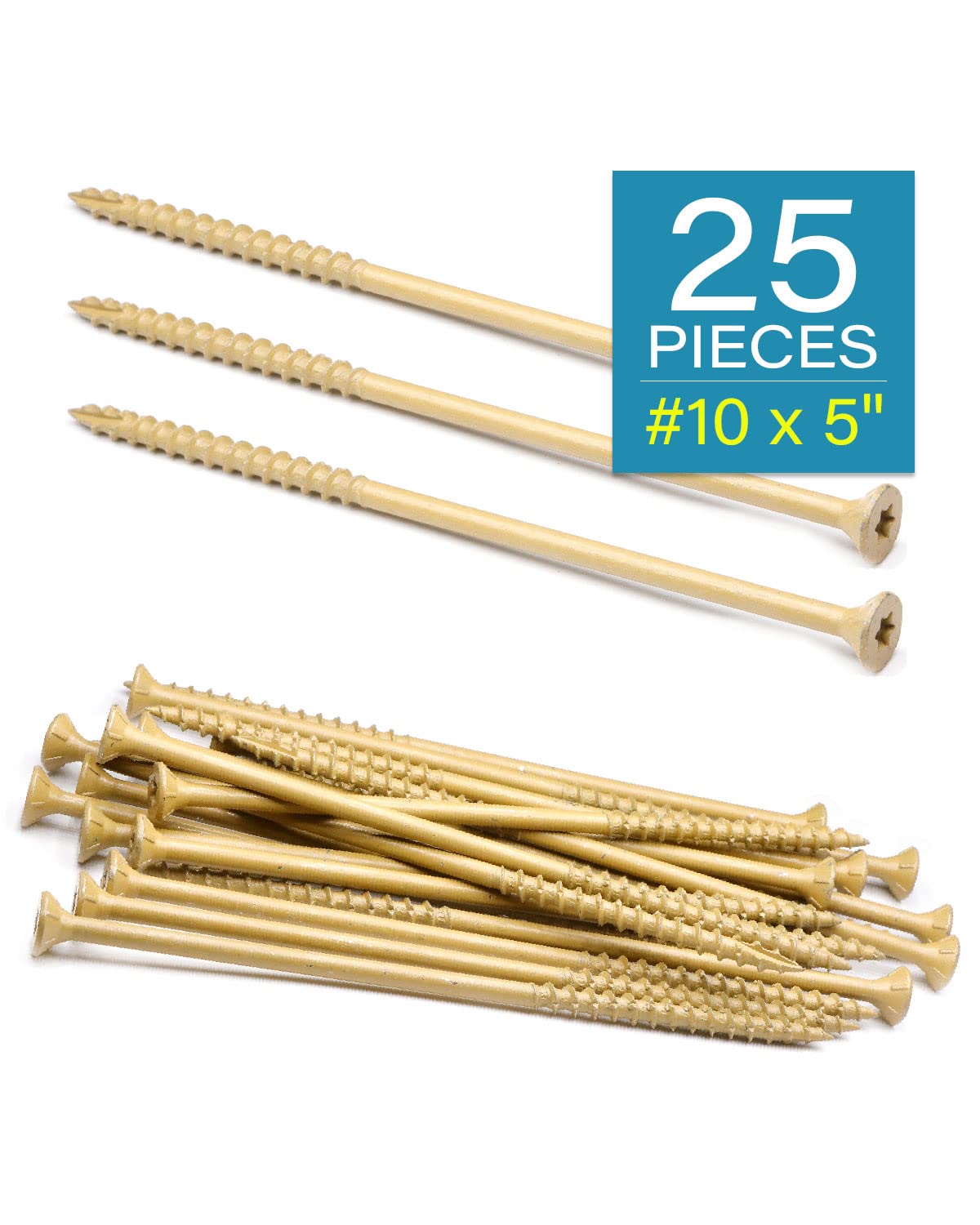 Tornillos de cubierta, tornillos de madera para exteriores #10 x 5 pulgadas, 25 unidades, acero al carbono con estrella y roscas gruesas,