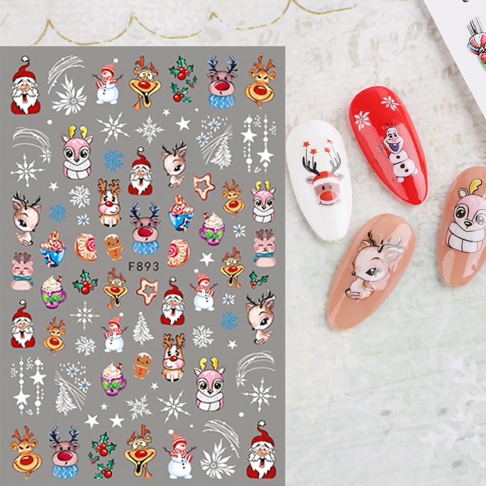 10 hojas de calcomanías de arte de uñas de Navidad, calcomanías autoadhesivas, uñas, vacaciones, niños, lindos copos de nieve rojos de Navidad,