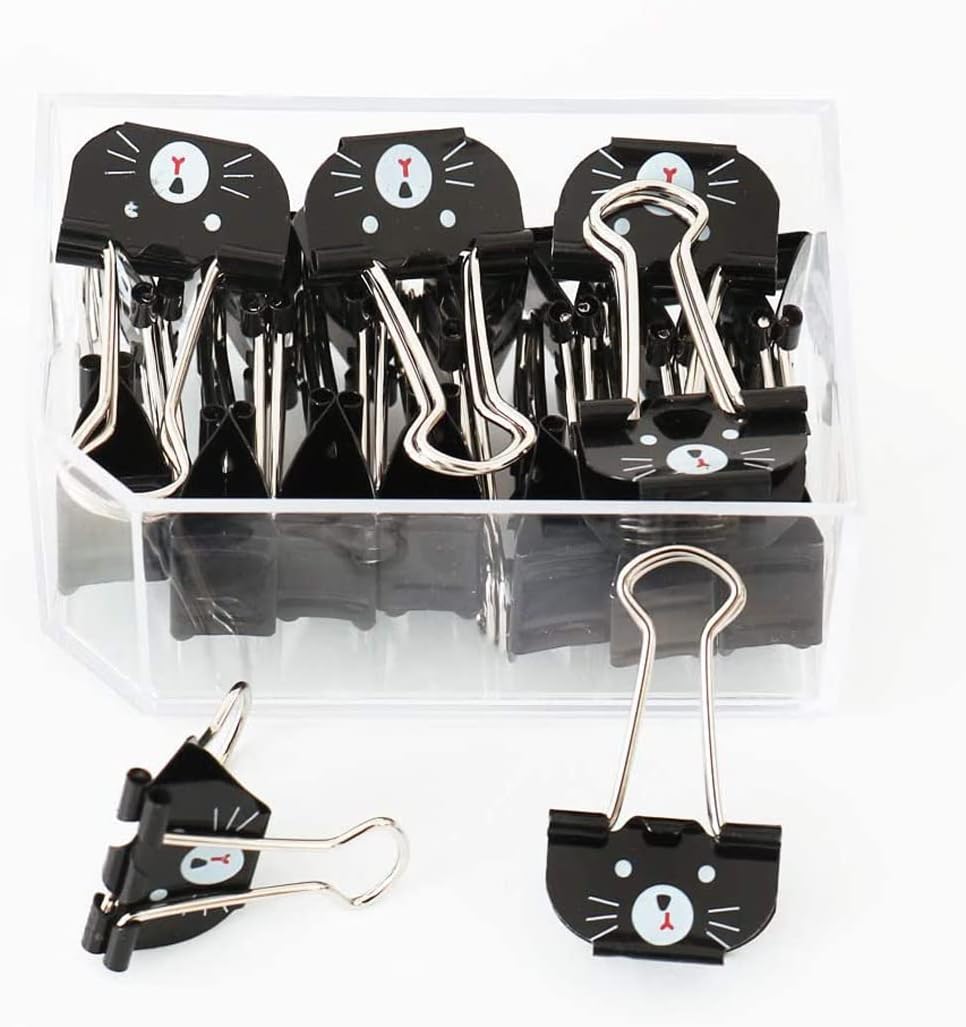 Clips de metal para carpetas de gato, 20 abrazaderas de papel medianas negras para escuela, hogar, escritorio, organizadores de suministros de