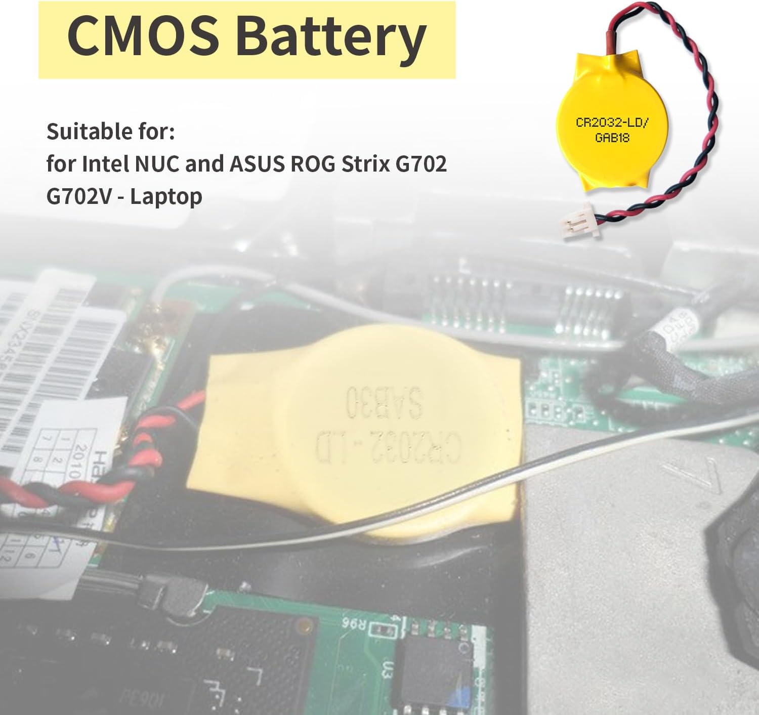 EEMB Paquete de 10 baterías CMOS CR2032 de 3 V con cables de cable y conector SHR, batería de repuesto para computadora portátil Intel NUC y ASUS
