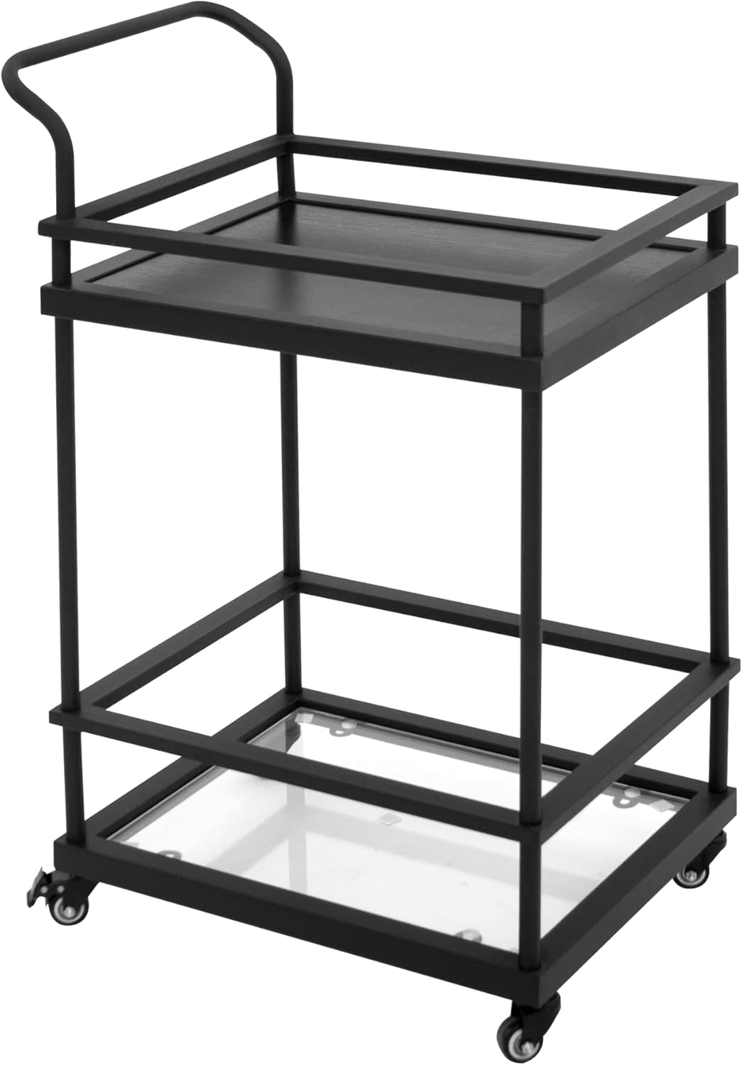 AZL1 Life Concept Carter Rolling Bar – Carrito de servicio de 2 niveles, marco de metal y estante de madera de roble, color negro