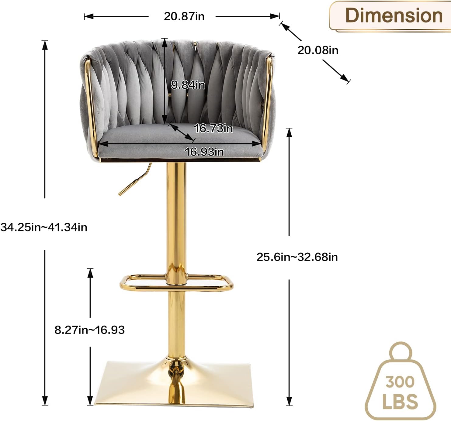 Juego de 2 taburetes de bar giratorios de terciopelo, taburetes de bar ajustables y cómodos, silla de comedor moderna con respaldo tejido, taburetes