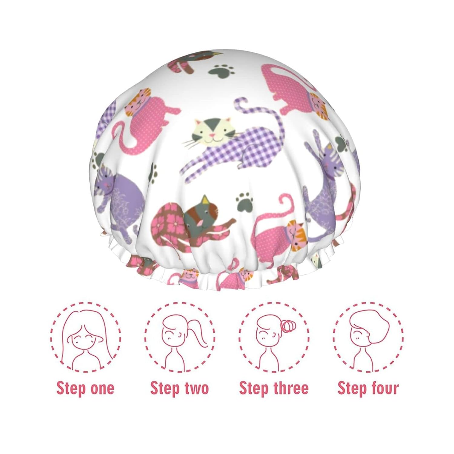Gorro de ducha, gorro de ducha reutilizable para mujer, cabello largo, doble capa impermeable, protector de pelo para niños, niñas y mujeres, 1