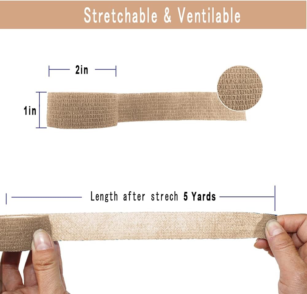 MINGYUE – Paquete de 12 unidades de 1 x 5 yardas, cinta autoadhesiva, cinta atlética, cinta deportiva, cinta para muñeca y tobillo, vendaje cohesivo