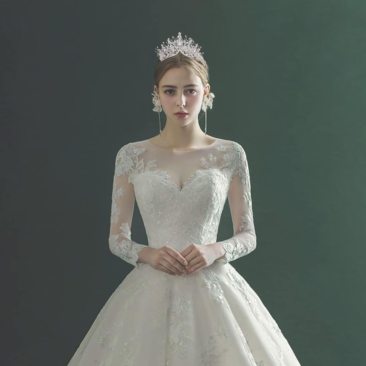 Yolmina Corona barroca de reina, corona de boda plateada y tiara para novia, hecha a mano, diadema de diamantes de imitación de cristal de princesa