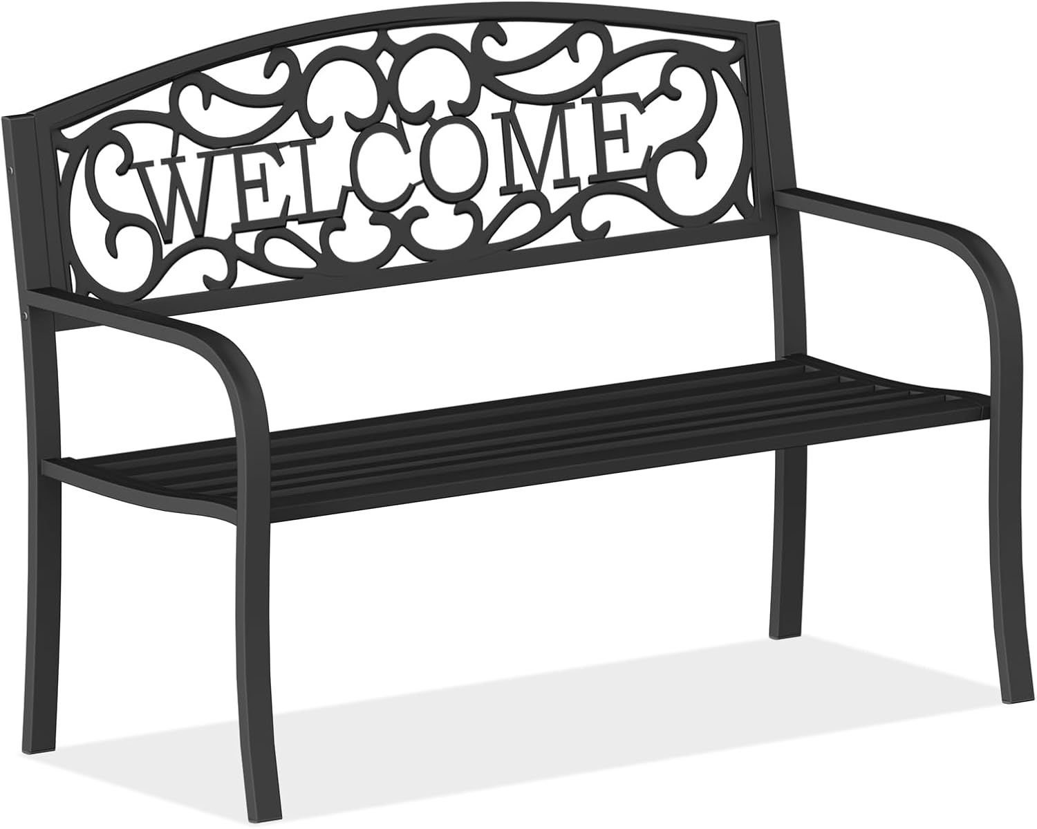 Banco de jardín para exteriores de 50 pulgadas, banco exterior con marco de metal de acero antioxidante y patas antideslizantes, banco de patio con
