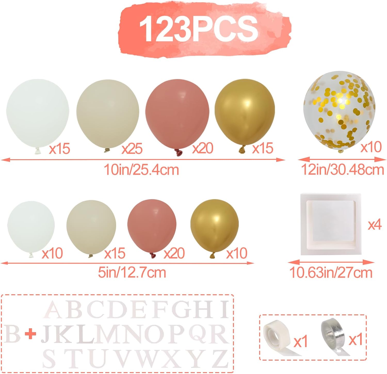 Decoraciones de baby shower para niña, kit de arco de globos retro rosa, blanco y dorado, 4 cajas con letras para baby shower, decoraciones de feliz