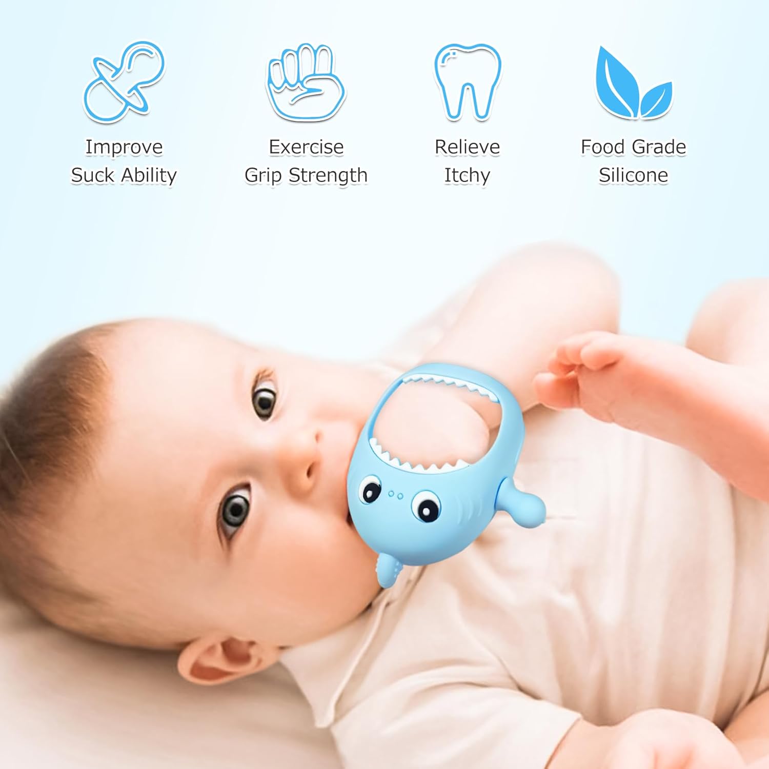 Kpblis Juguete mordedor de silicona para bebés de 0 a 6 meses, nunca se cae, juguetes de dentición para bebés de 6 a 12 meses, chupetes mordedores