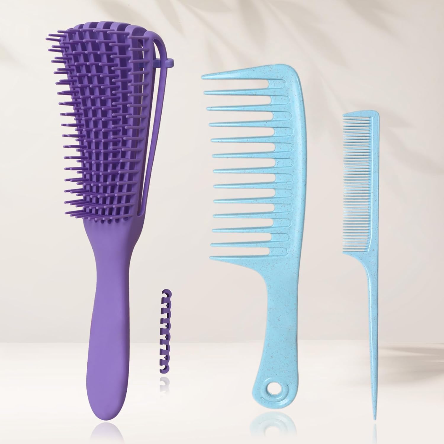 Tinashe Juego de cepillos desenredantes para cabello rizado, cepillo desenredante con cepillo de dientes anchos, peine de cola de rata para separar,