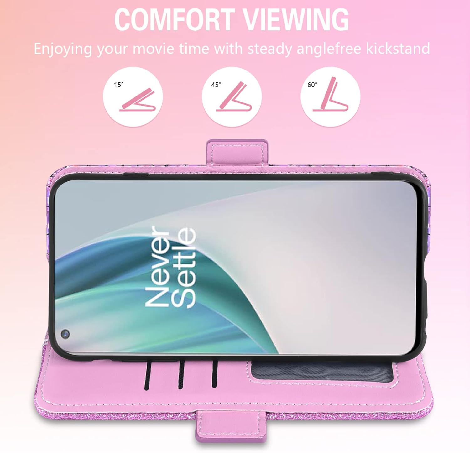 Asuwish Funda de teléfono para OnePlus Nord N10 5G Funda tipo cartera con protector de pantalla y tarjetero abatible con purpurina para celular One
